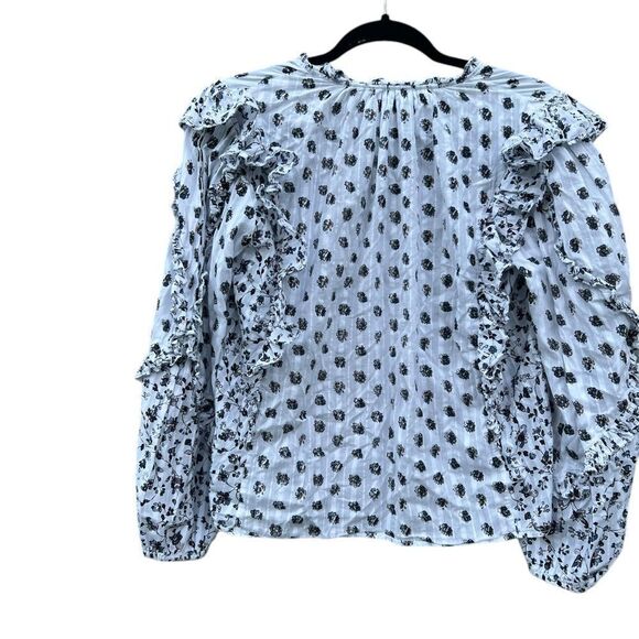 Ulla Johnson Kati Ruffle Blouse White Floral Print Cotton Size 4 Long Sleeve Top - Picture 2 of 5